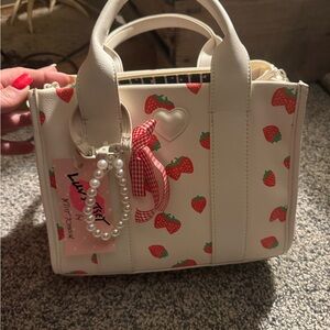Betsy Johnson White Strawberry Print Women's Bag